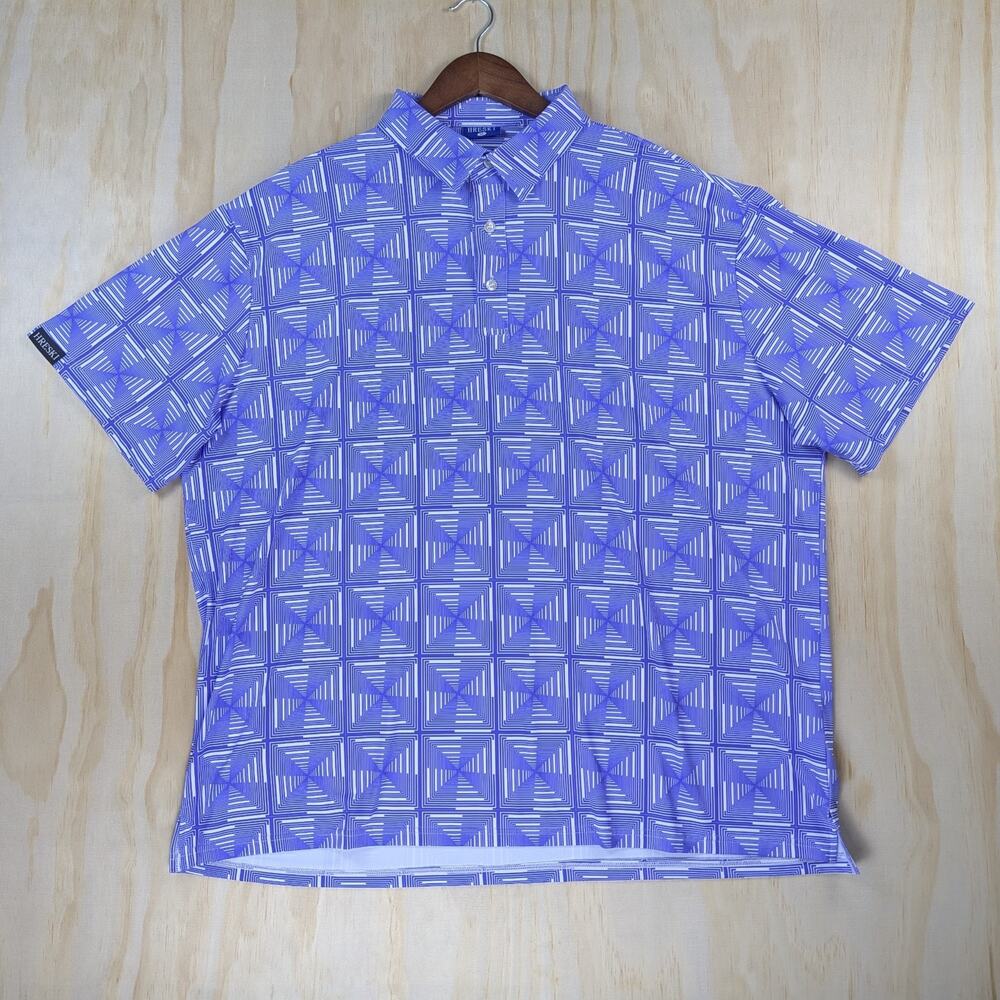 Hreski Men's XXL Purple White Optical Illusion Golf Shirt Short Sleeve